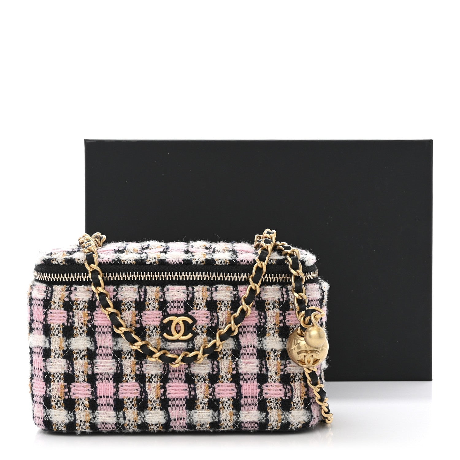 Chanel Tweed Pearl Crush Small Vanity Case With Chain Pink Multicolor 9 of 9