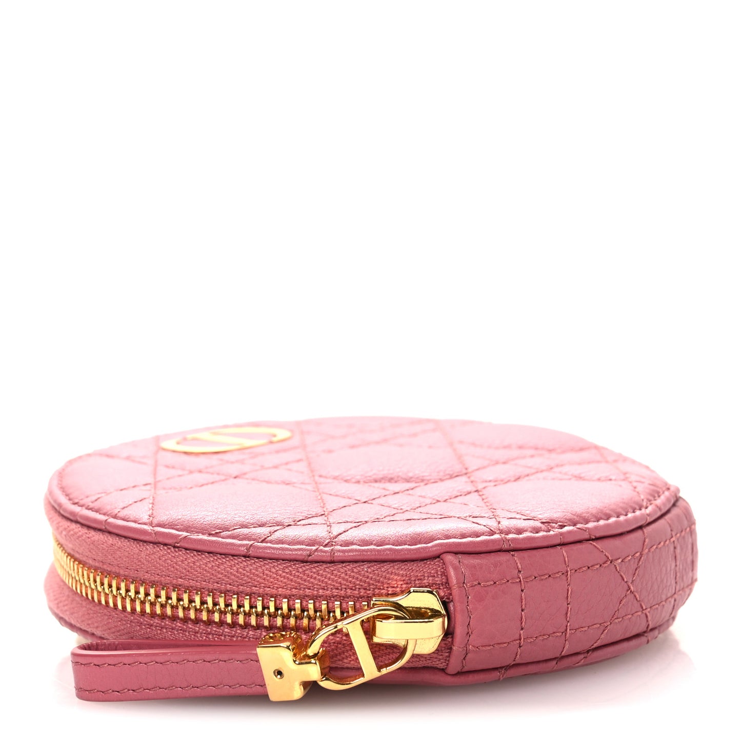 Calfskin Cannage Round Caro Pouch Pink Yarrow