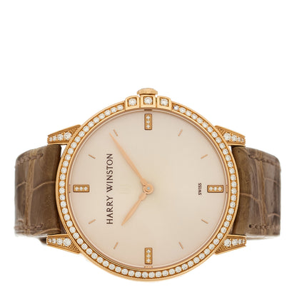 Harry Winston 18K Rose Gold Alligator Diamond Bezel 39mm Midnight Quartz Watch Champagne 2 of 4