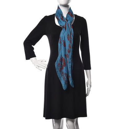 Alexander McQueen Silk Chiffon Skull Scarf Blue 2 of 5