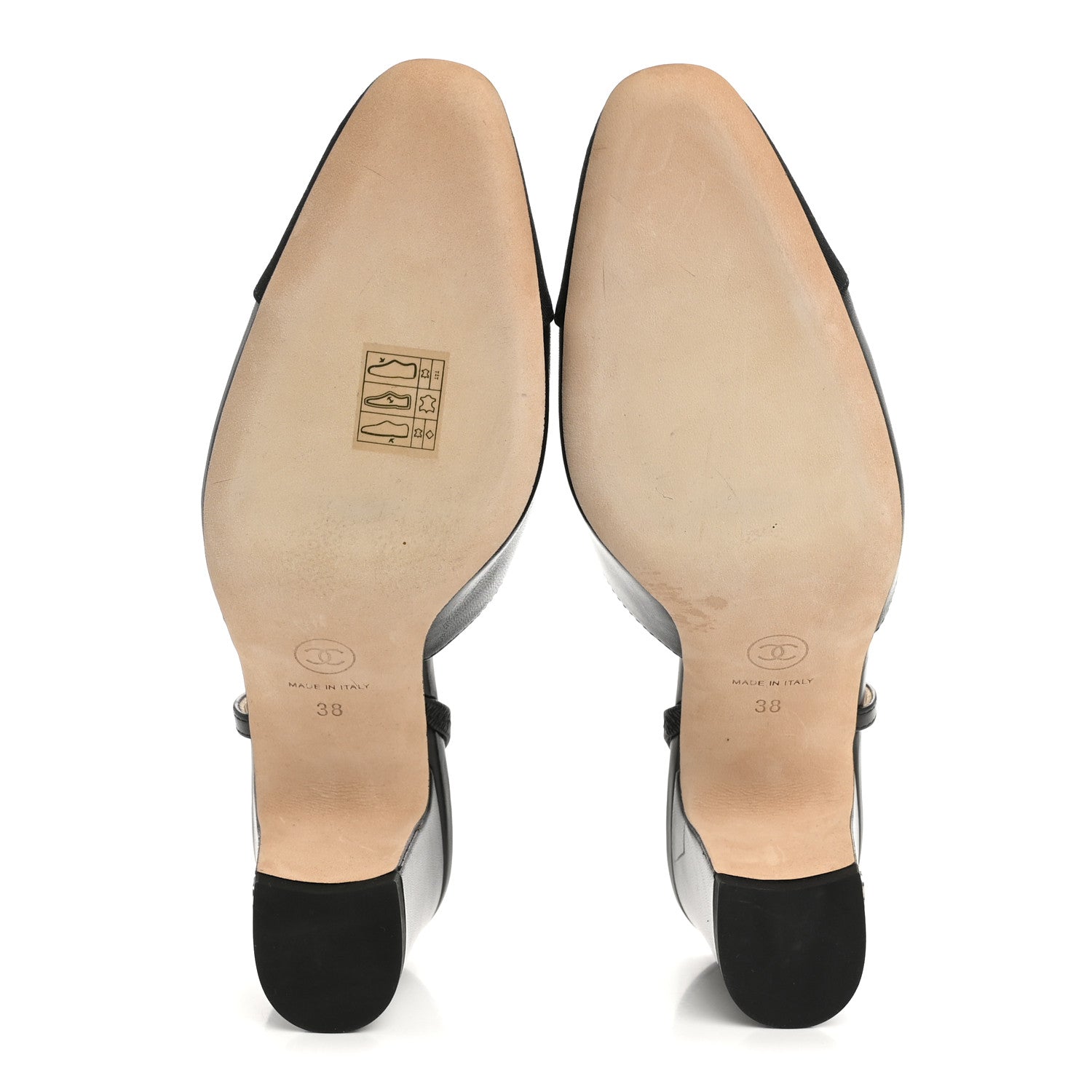 Chanel Goatskin Grosgrain Cap Toe CC Slingback Pumps 38 Black 6 of 10