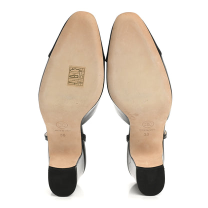 Chanel Goatskin Grosgrain Cap Toe CC Slingback Pumps 38 Black 6 of 10