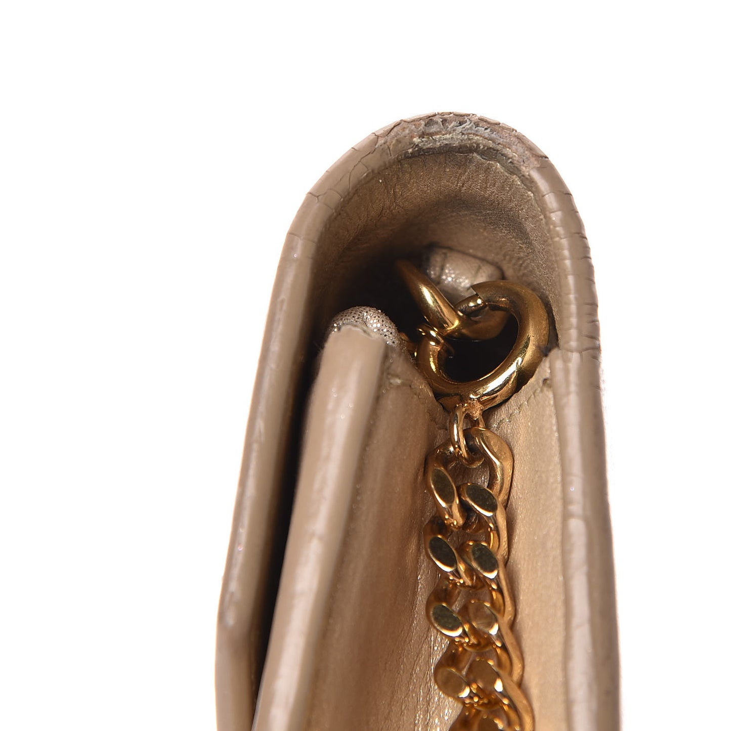 Metallic Fabric Monogram Envelope Chain Wallet Light Gold