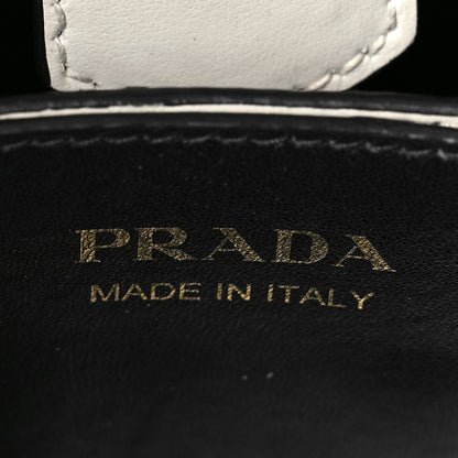 Prada Saffiano Cuir Calfskin Small Panier Bucket Bag White Black 6 of 9
