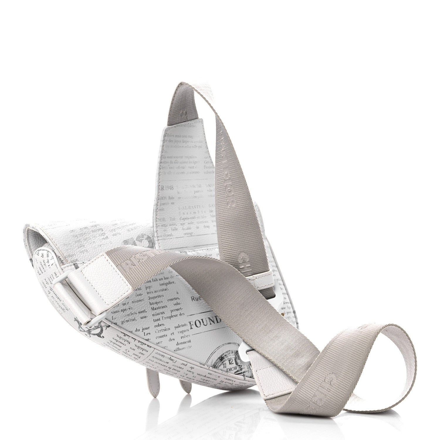 Christian Dior X DANIEL ARSHAM Grained Calfskin Newspaper Print Saddle Bag White 2 of 8