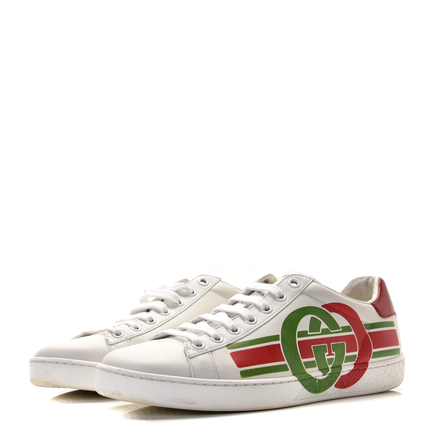 Gucci Calfskin Interlocking G Womens New Ace Sneakers 37.5 White Red Flame Green 2 of 13