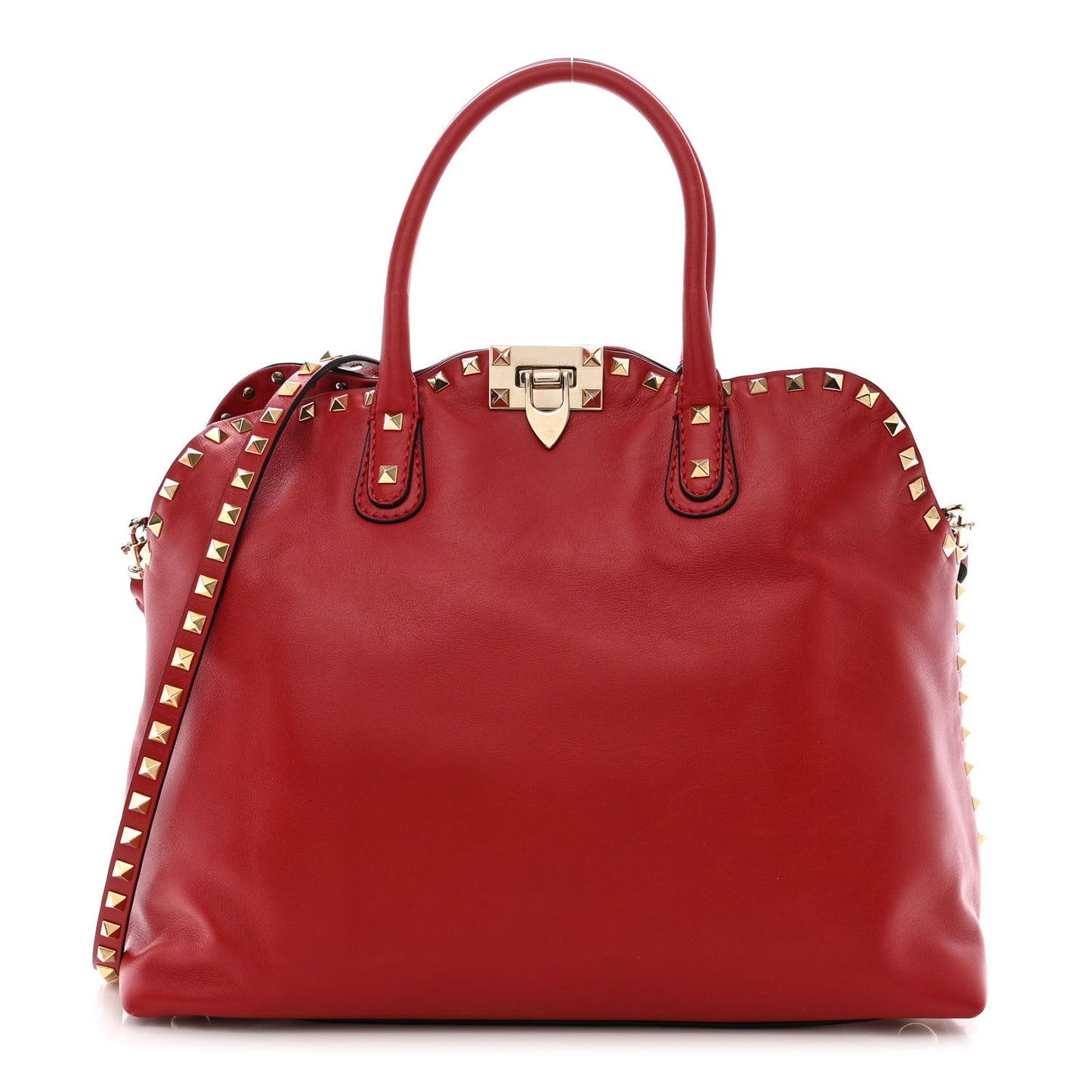Vitello Rockstud Dome Satchel Red