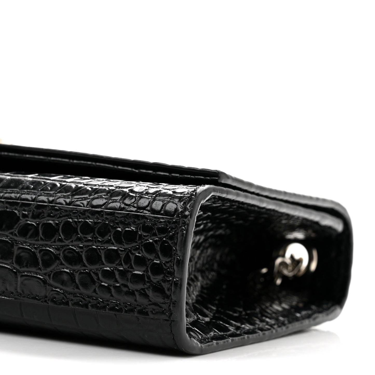 Calfskin Crocodile Embossed Small Classic Monogram Kate Tassel Satchel Black