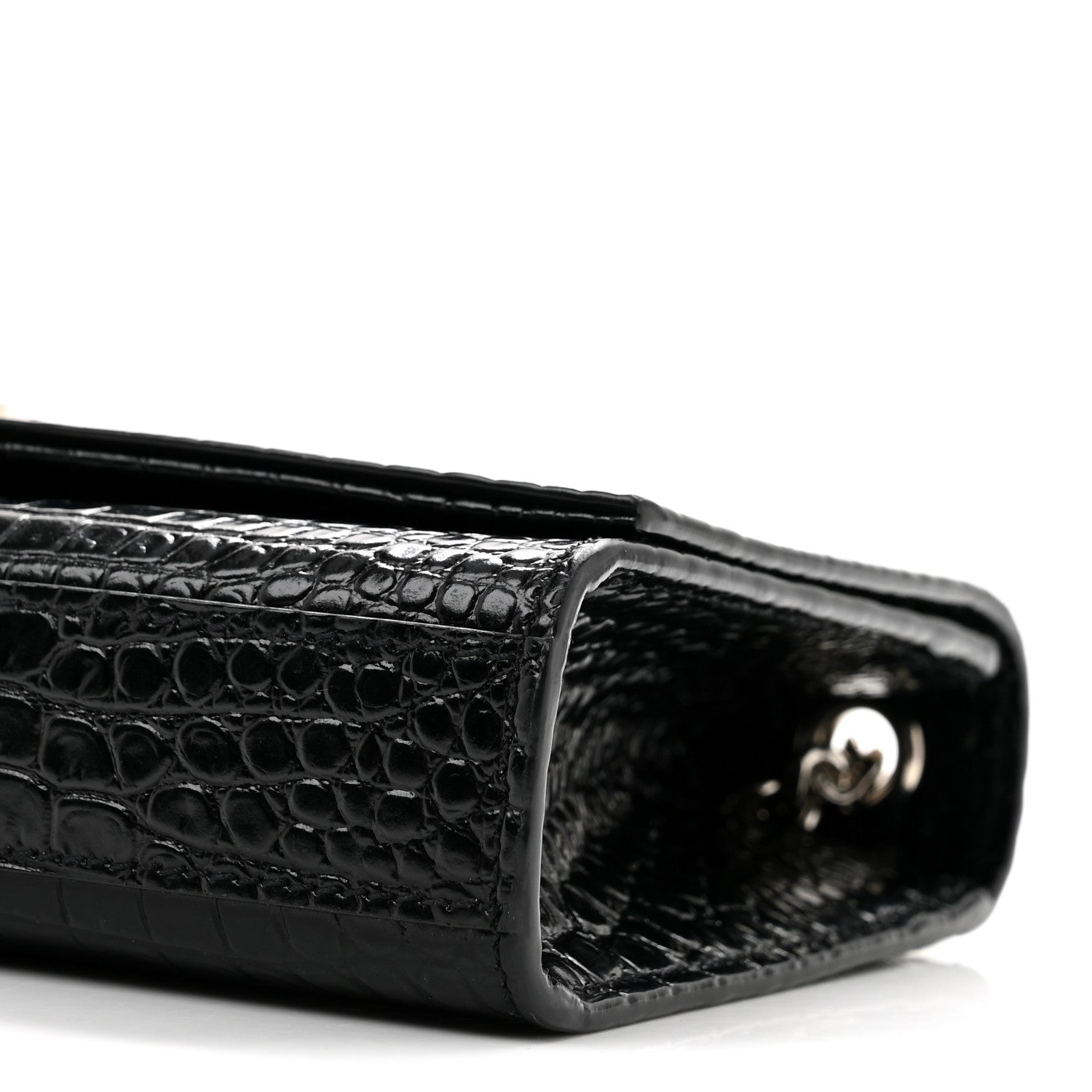 Saint Laurent Calfskin Crocodile Embossed Small Classic Monogram Kate Tassel Satchel Black 10 of 13