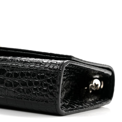 Saint Laurent Calfskin Crocodile Embossed Small Classic Monogram Kate Tassel Satchel Black 10 of 13