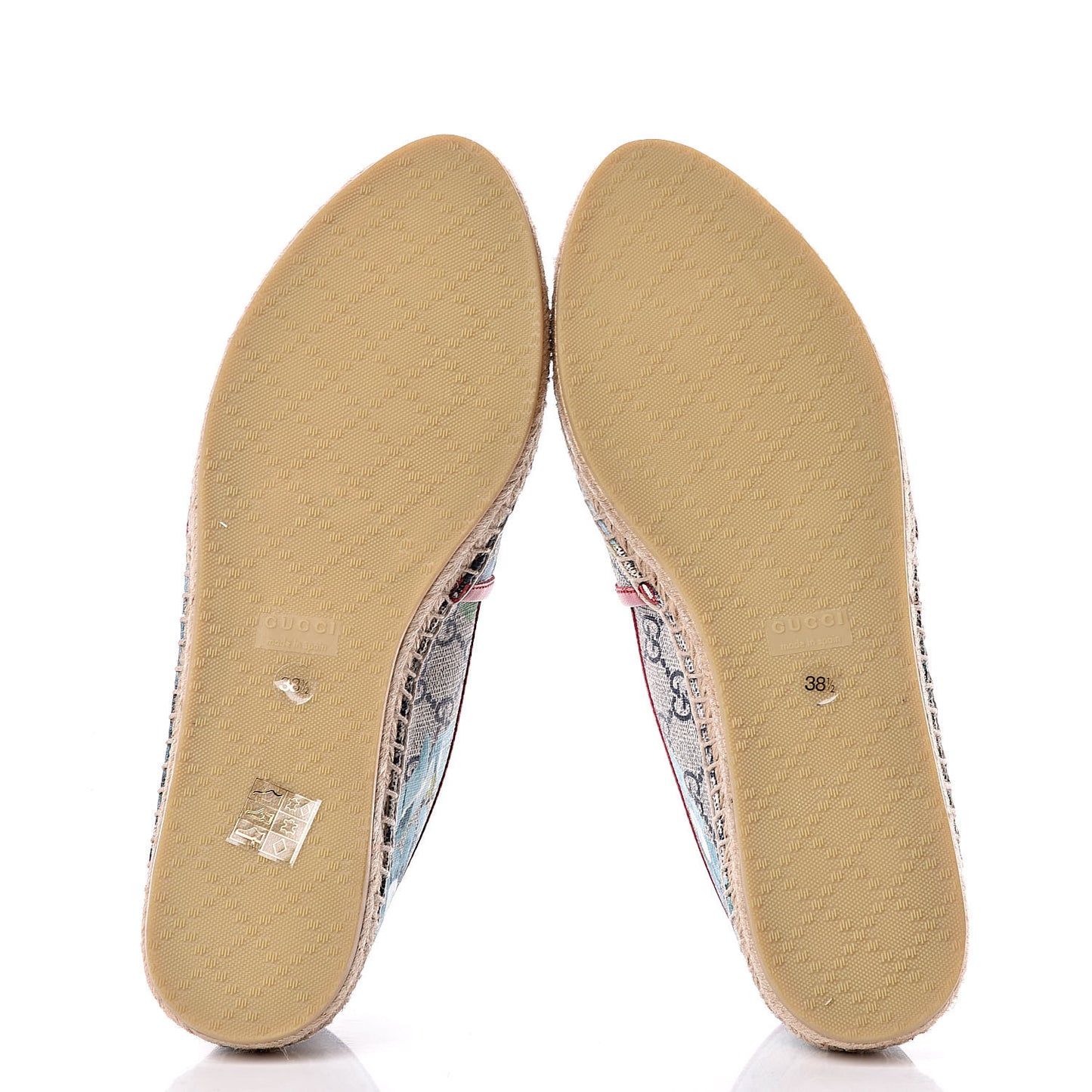 GG Supreme Monogram Blooms Espadrilles 38.5 Beige Blue Navy Hibiscus Red