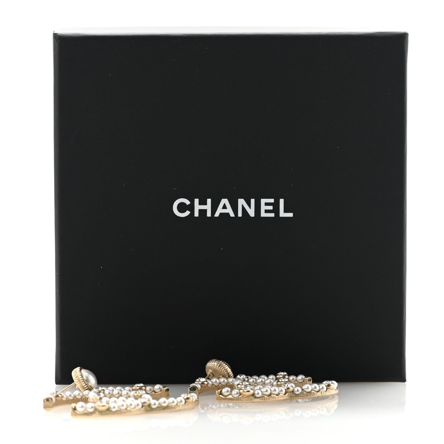 Chanel Metal Crystal Pearl CC Drop Earrings Gold 5 of 5