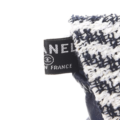 Chanel Lambskin Tweed CC Fingerless Gloves 7 Navy White 4 of 6
