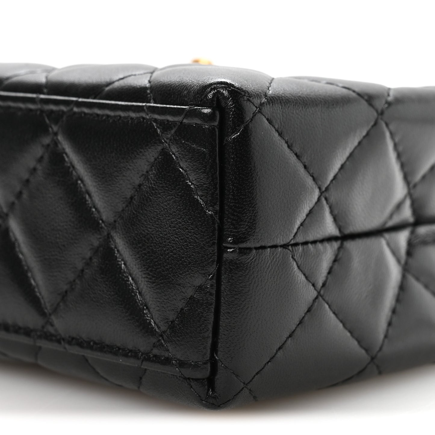 Shiny Aged Calfskin Quilted Nano Kelly Shopper Black