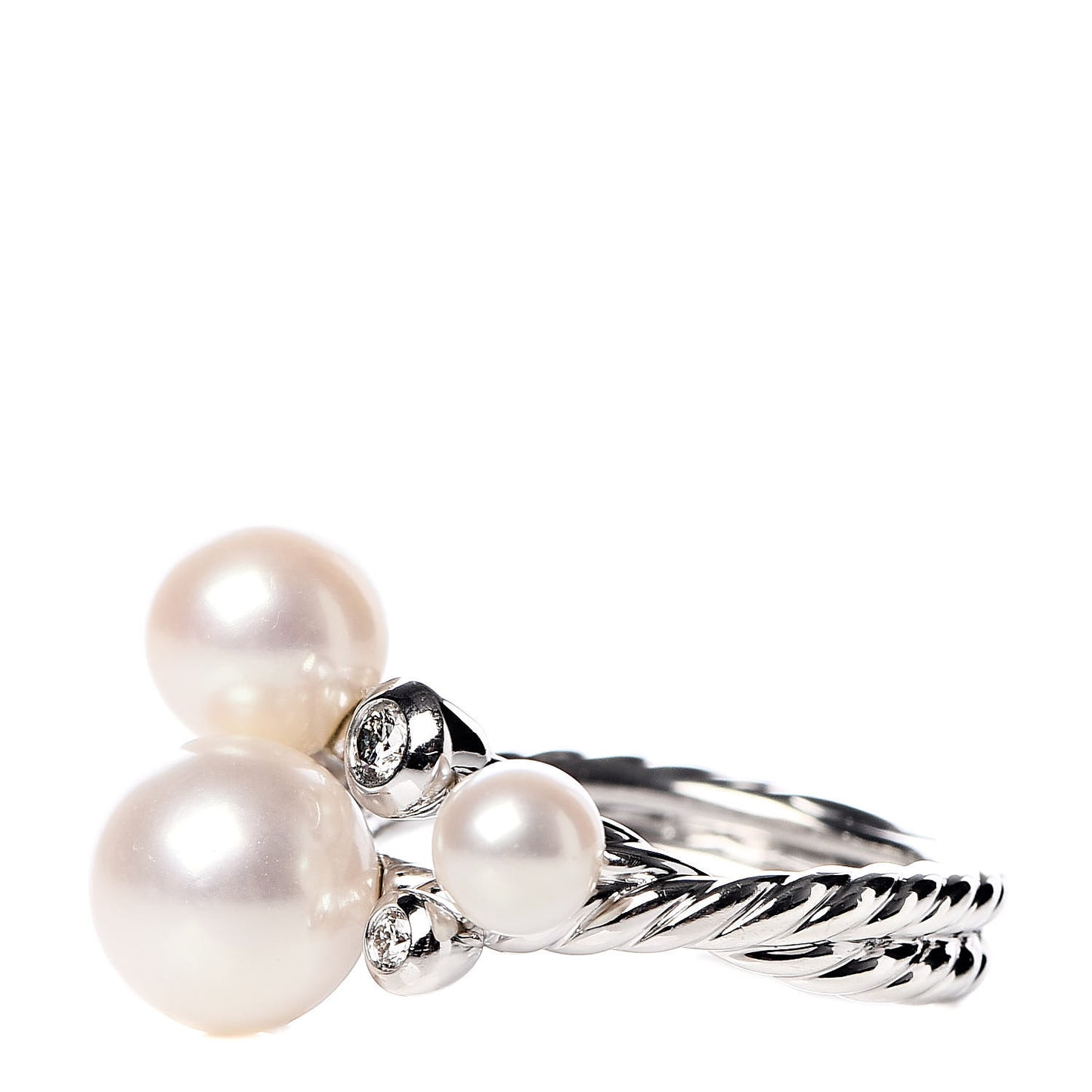 Sterling Silver Diamond Pearl Cluster Cable Ring 54 7