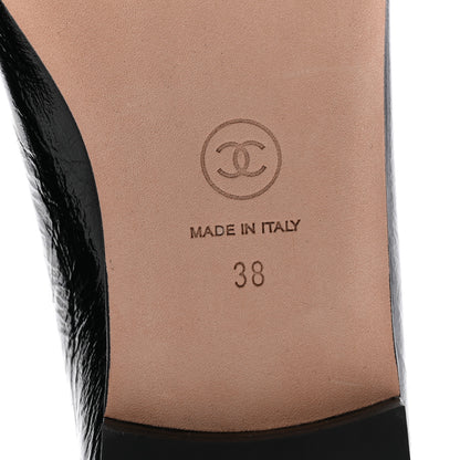 Chanel Lambskin Patent Calfskin Cap Toe Ankle Chain Ballerina Flats 38 Black 8 of 10