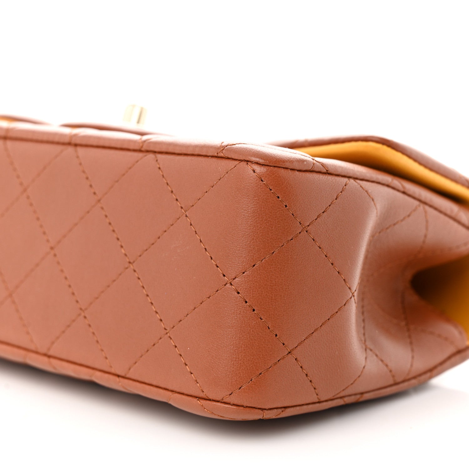 Chanel Lambskin Quilted Bi-Color Mini Top Handle Rectangular Flap Light Brown Yellow 10 of 11