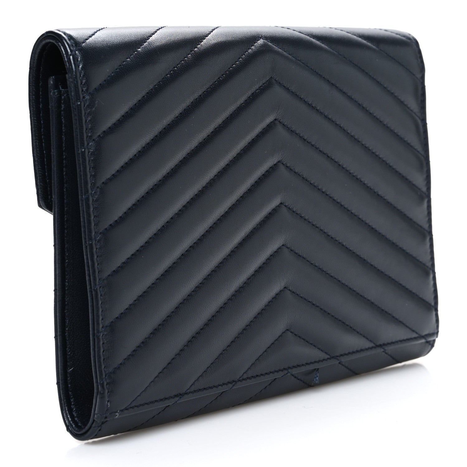 Saint Laurent Lambskin Matelasse Chevron Monogram Cassandre Flap Pouch Navy 3 of 8