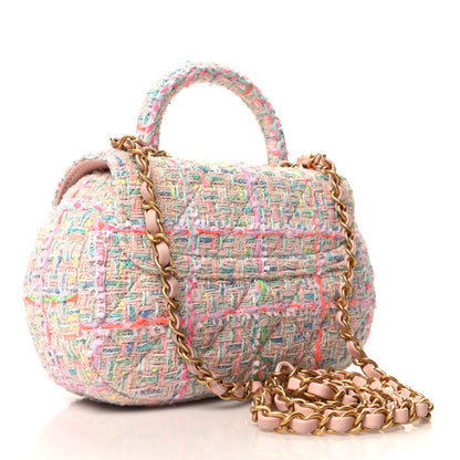 Chanel Tweed Quilted Baywatch Top Handle Flap Light Pink Green Orange Purple 3 of 10