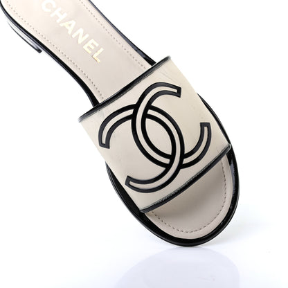 Chanel Mesh Patent Calfskin CC Sandal Mule 38.5 White Black 9 of 10