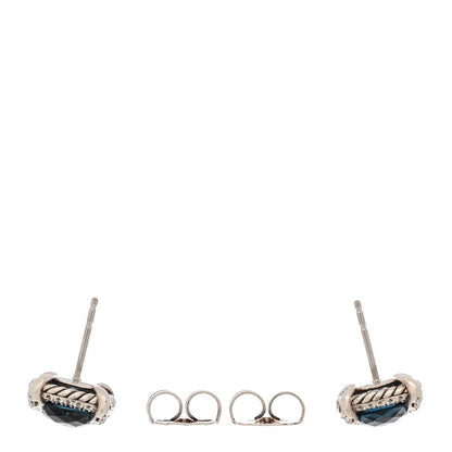 David Yurman Sterling Silver Hampton Blue Topaz Diamond 9mm Chatelaine Bezel Stud Earrings 3 of 4