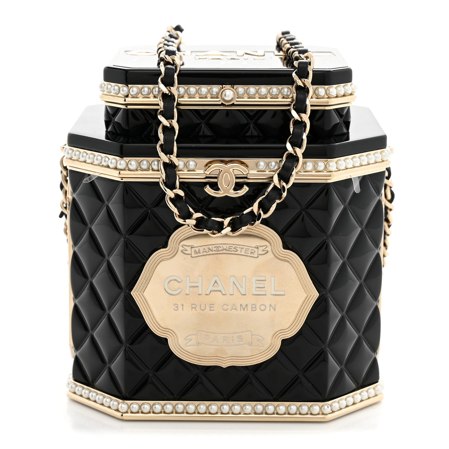 Resin Pearl Enamel Tea Box Minaudiere Black Gold