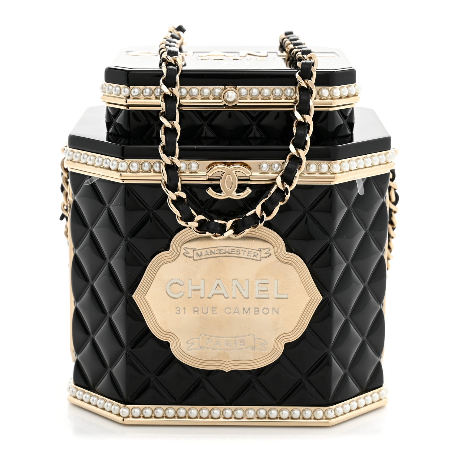 Chanel Resin Pearl Enamel Tea Box Minaudiere Black Gold 1 of 12