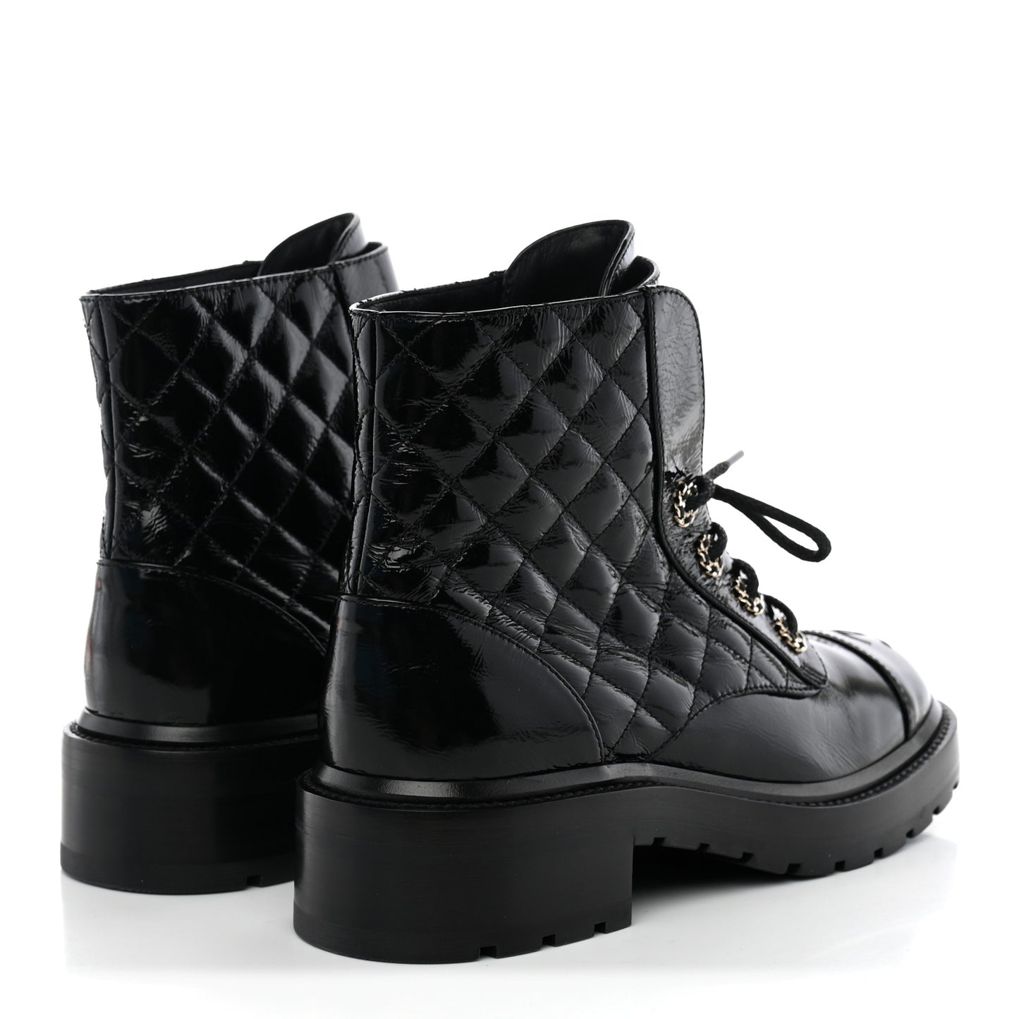 Shiny Goatskin Calfskin Quilted Lace Up Combat Boots 38 Black
