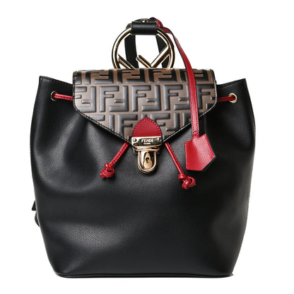 Fendi Vitello Cruise Bi-Color FF 1974 Embossed F is Fendi Drawstring Backpack Black Fragola Maya 1 of 16