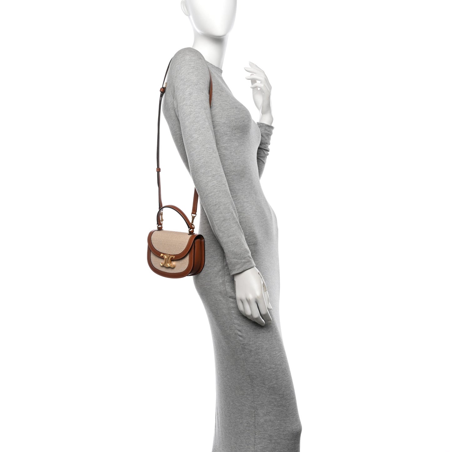 Textile Calfskin Triomphe Mini Besace Clea Natural Tan