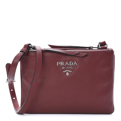 Prada Vitello Daino Double Zip Crossbody Bag Rubino 1 of 11