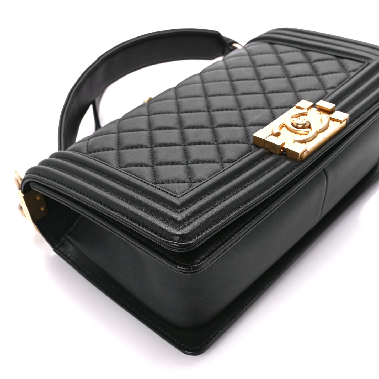 Calfskin Medium Boy Logo Top Handle Flap Black
