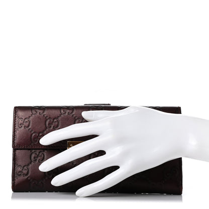 Gucci Guccissima Margaux Calfskin Metal Bar Continental Flap Wallet Chocolate 2 of 7