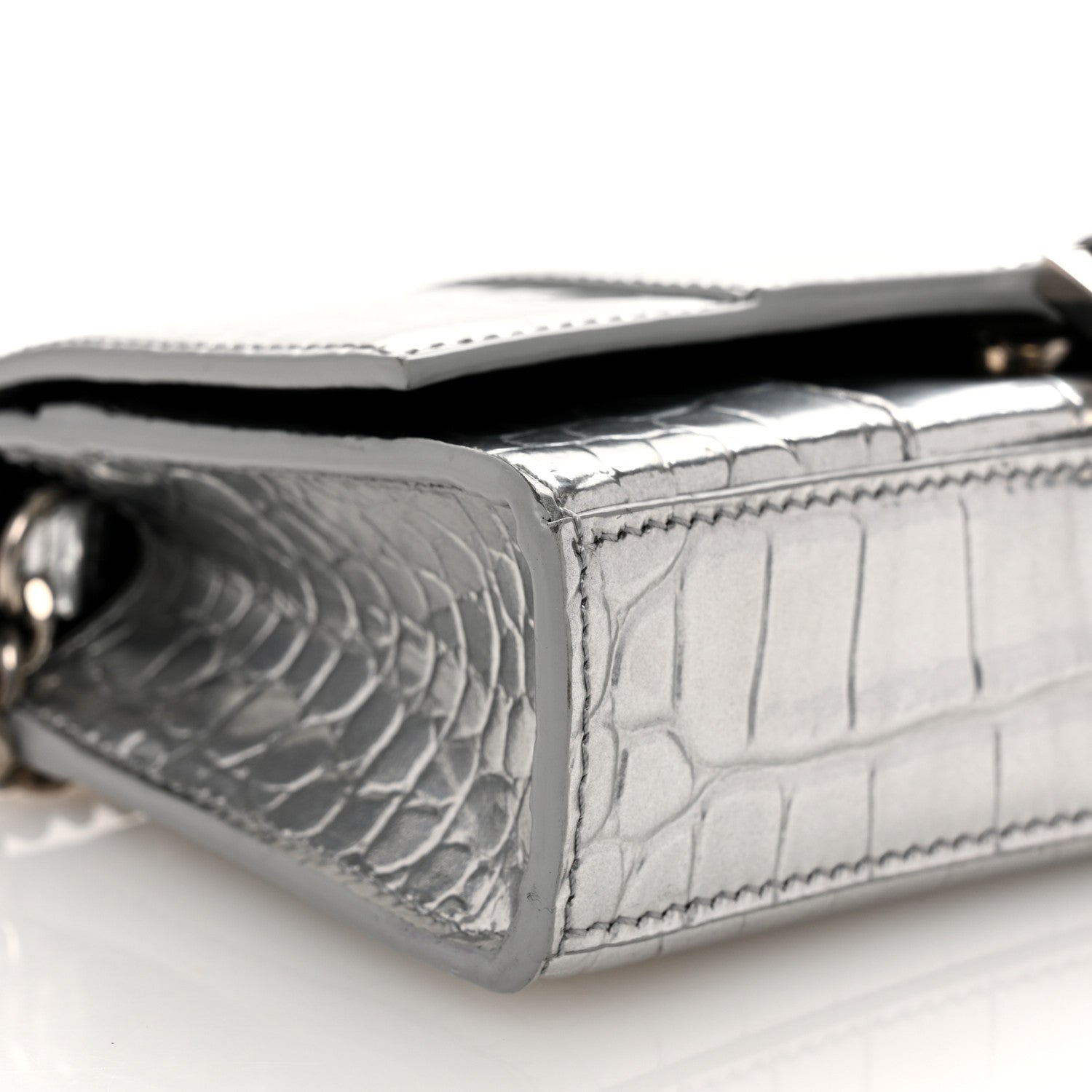 Balenciaga Metallic Calfskin Crocodile Embossed Hourglass Chain Bag Silver 8 of 10