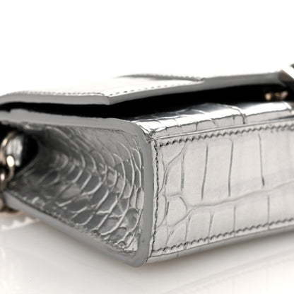 Balenciaga Metallic Calfskin Crocodile Embossed Hourglass Chain Bag Silver 8 of 10