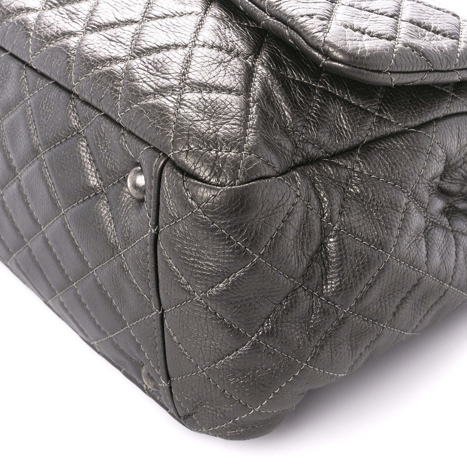 Chanel Metallic Calfskin Quilted Small XXL Travel Flap Bag Dark Silver 11 of 12