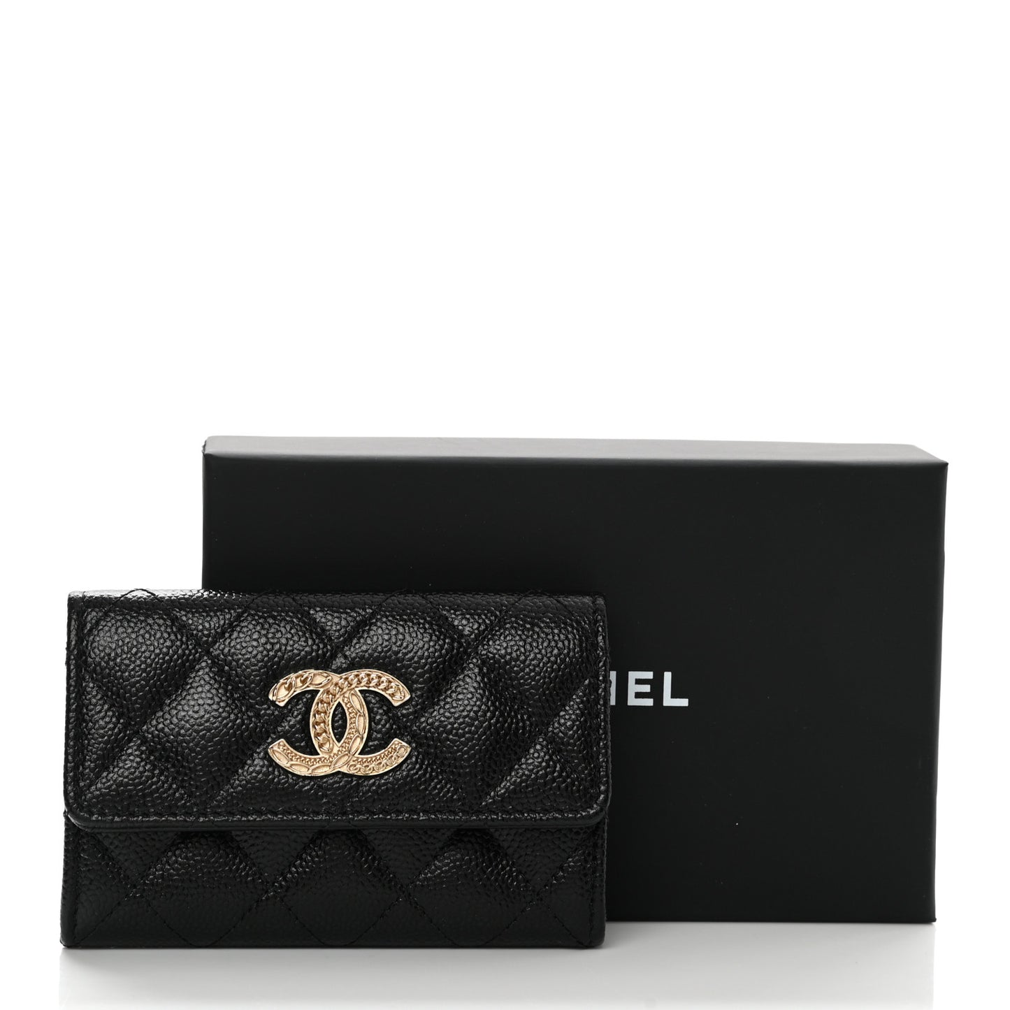 Caviar Quilted Chain CC Flap Card Holder Black