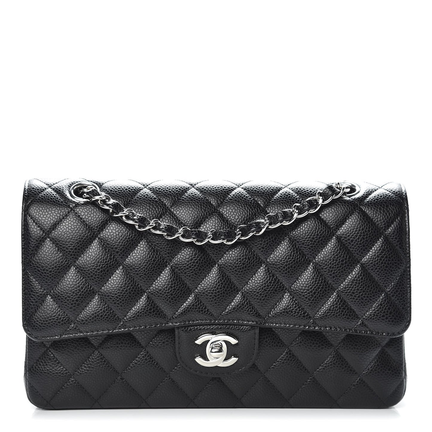 Caviar Quilted Medium Double Flap Black