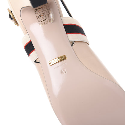 Gucci Malaga Kid Bow Ace Stripe Mid Heel Slingback Pumps 41 Beige 6 of 9