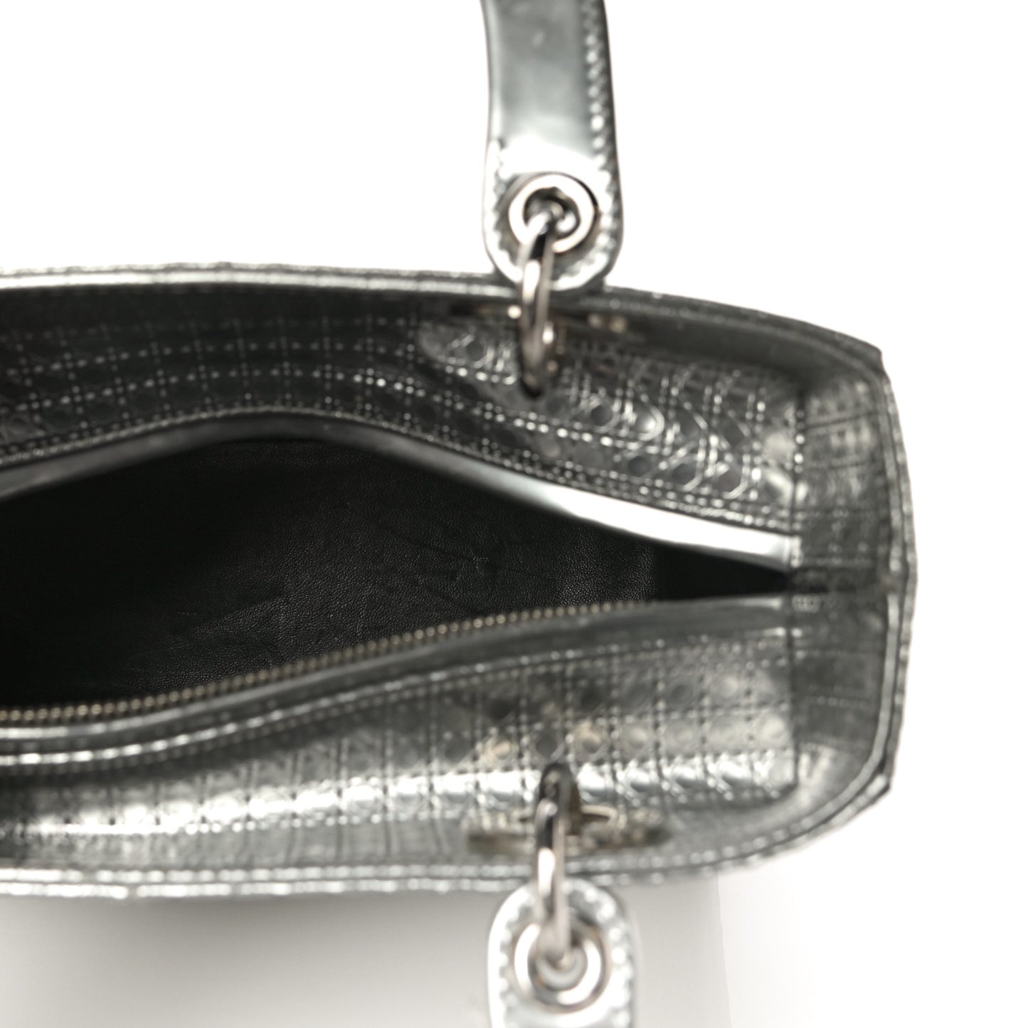 Metallic Patent Micro-Cannage Medium Lady Dior Silver