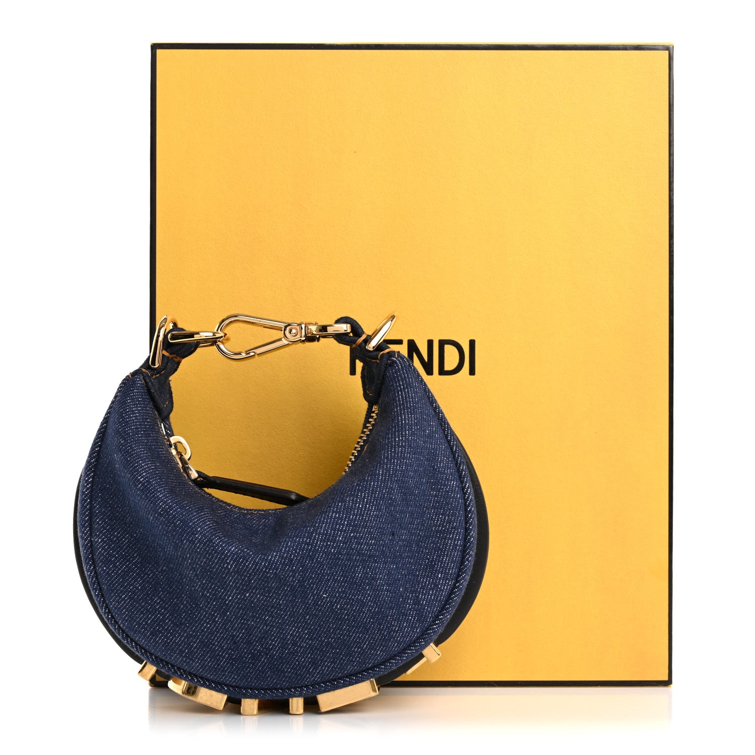 Fendi Denim Shiny Nappa Nano Fendigraphy Hobo Charm Blue Moro