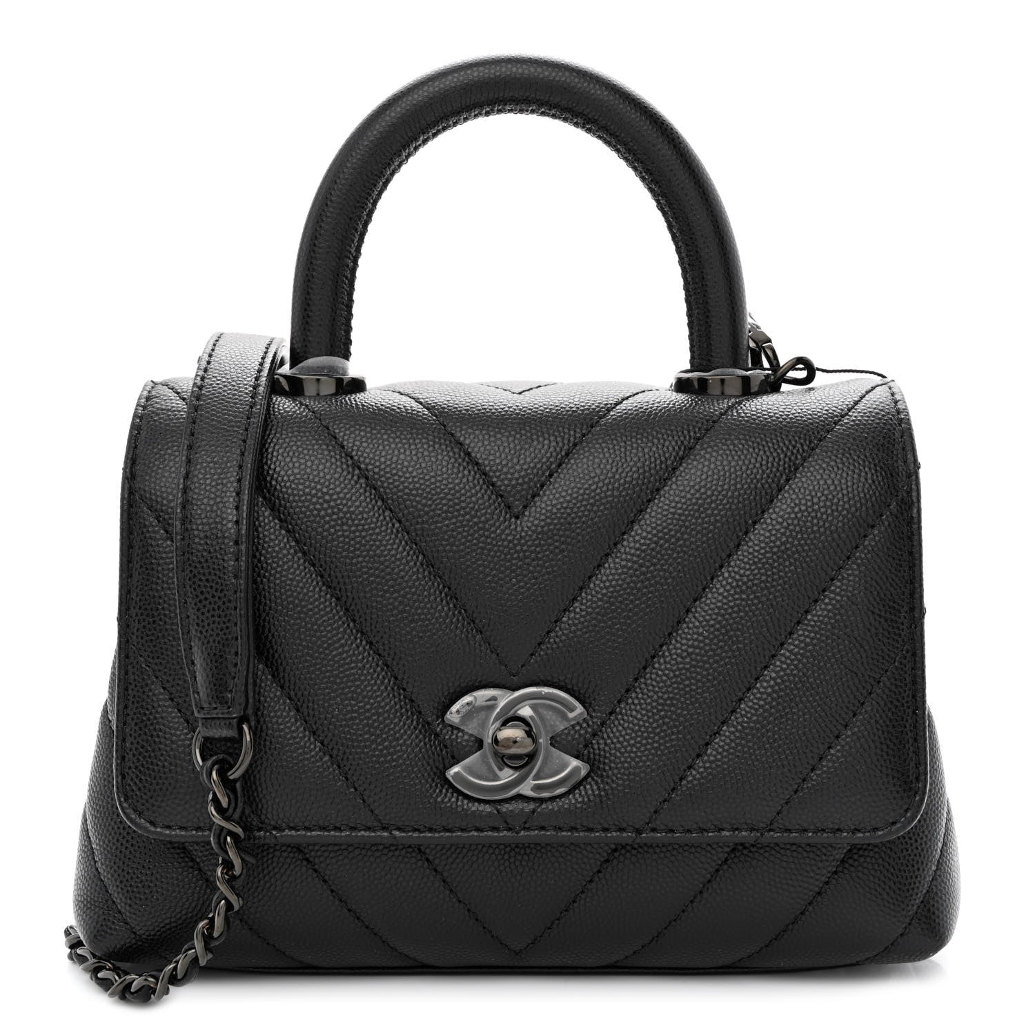 Chanel Caviar Chevron Quilted Extra Mini Coco Handle Flap So Black 1 of 10