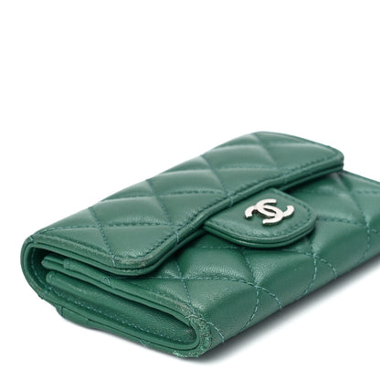 Chanel Lambskin Quilted Flap Card Holder Wallet Green 10 of 12