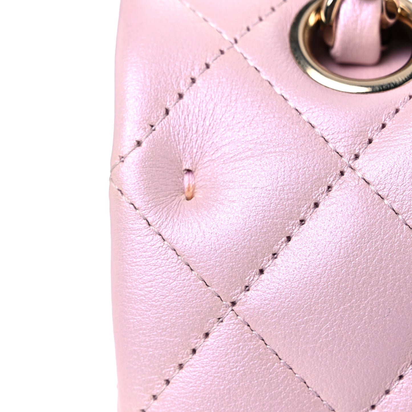 Iridescent Calfskin Quilted Medium Double Flap Light Pink
