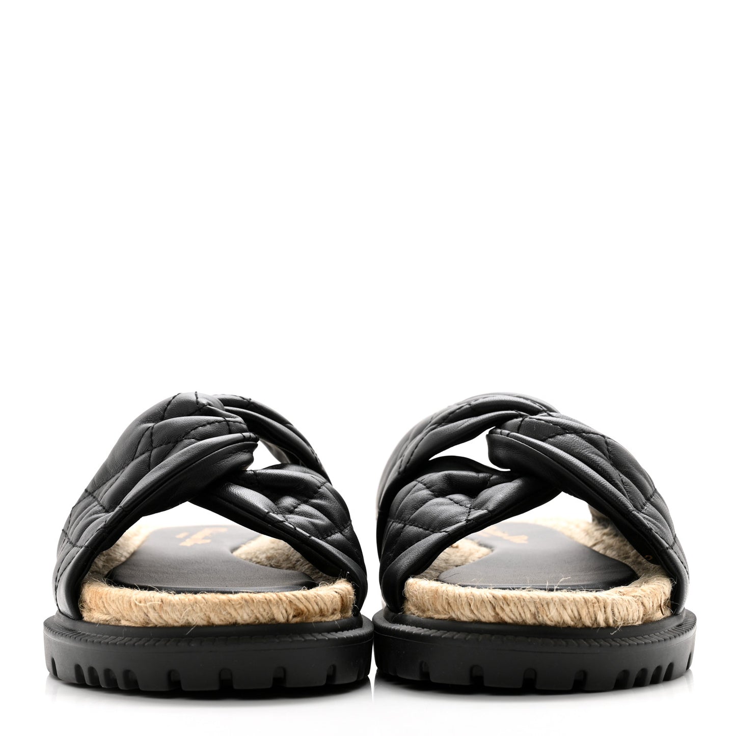Calfskin Cannage Dtwist Espadrille Platform Sandals 37.5 Black