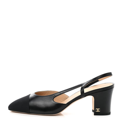 Chanel Goatskin Calfskin Cap Toe CC Slingback Sandals 39.5 Black 1 of 9