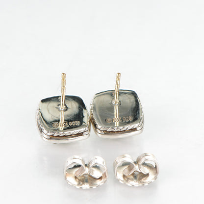 David Yurman Sterling Silver Diamond Prasiolite 7mm Petite Albion Earrings 5 of 6