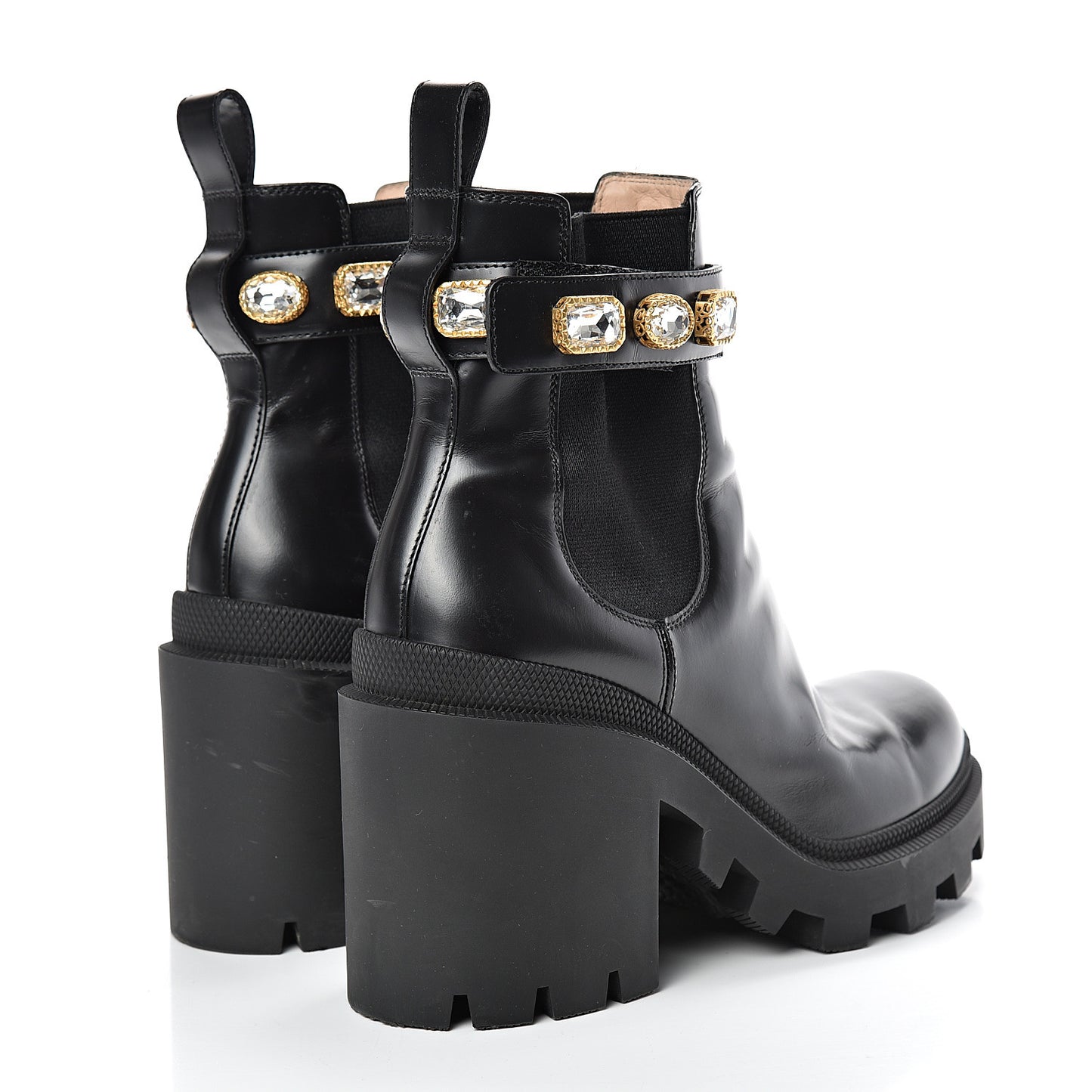 Calfskin Crystal GG Trip Chelsea Ankle Boots 37.5 Black