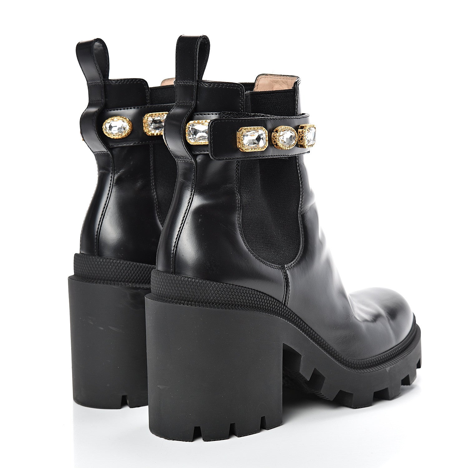 Gucci Calfskin Crystal GG Trip Chelsea Ankle Boots 37.5 Black 4 of 14