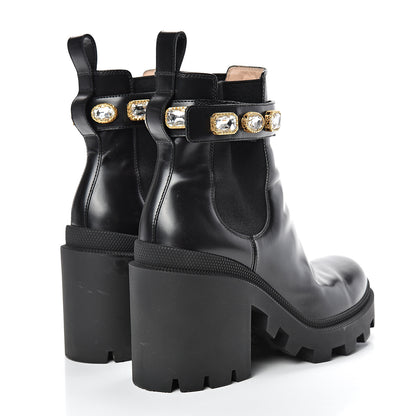 Gucci Calfskin Crystal GG Trip Chelsea Ankle Boots 37.5 Black 4 of 14